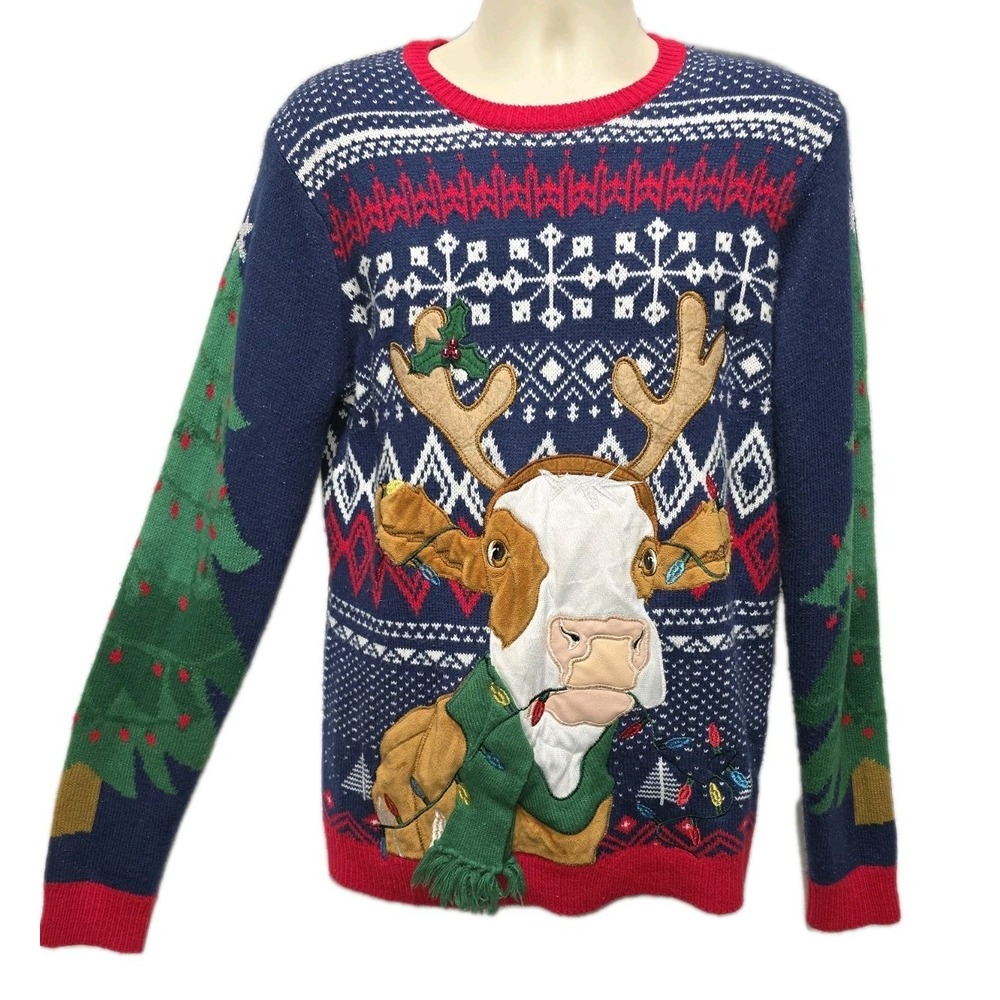 Ugly Christmas Sweater Cow 3D Holiday Time Adult Size Medium (38-40)